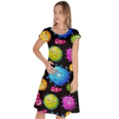 Seamless Background With Colorful Virus Classic Short Sleeve Dress