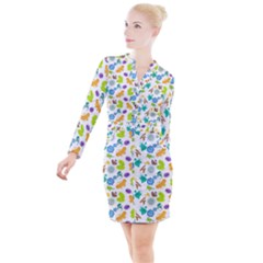 Bacteria Virus Seamless Pattern Button Long Sleeve Dress by Vaneshart