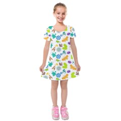 Bacteria Virus Seamless Pattern Kids  Short Sleeve Velvet Dress by Vaneshart