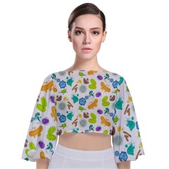 Bacteria Virus Seamless Pattern Tie Back Butterfly Sleeve Chiffon Top by Vaneshart