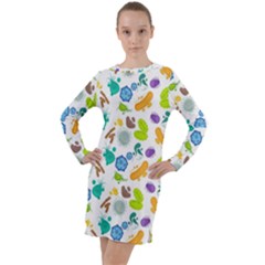 Bacteria Virus Seamless Pattern Long Sleeve Hoodie Dress