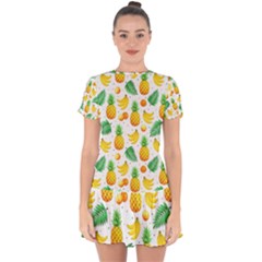 Tropical Fruits Pattern Drop Hem Mini Chiffon Dress by Vaneshart