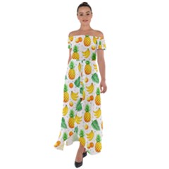 Tropical Fruits Pattern Off Shoulder Open Front Chiffon Dress by Vaneshart