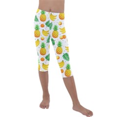 Tropical Fruits Pattern Kids  Lightweight Velour Capri Leggings  by Vaneshart