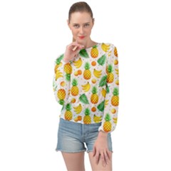 Tropical Fruits Pattern Banded Bottom Chiffon Top by Vaneshart