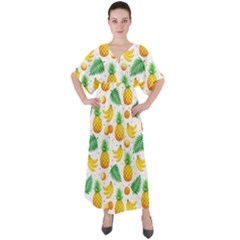 Tropical Fruits Pattern V-neck Boho Style Maxi Dress by Vaneshart