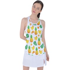 Tropical Fruits Pattern Racer Back Mesh Tank Top