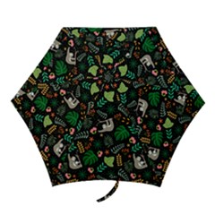 Floral Pattern With Plants Sloth Flowers Black Backdrop Mini Folding Umbrellas by Vaneshart