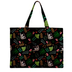 Floral Pattern With Plants Sloth Flowers Black Backdrop Zipper Mini Tote Bag by Vaneshart