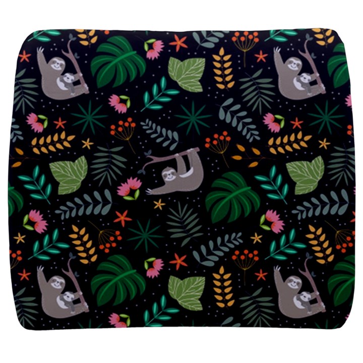 Floral Pattern With Plants Sloth Flowers Black Backdrop Back Support Cushion