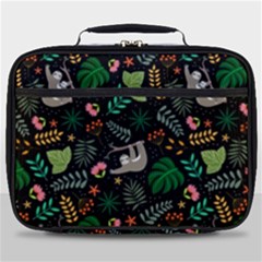 Floral Pattern With Plants Sloth Flowers Black Backdrop Full Print Lunch Bag by Vaneshart