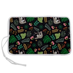 Floral Pattern With Plants Sloth Flowers Black Backdrop Pen Storage Case (s)