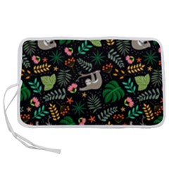 Floral Pattern With Plants Sloth Flowers Black Backdrop Pen Storage Case (m) by Vaneshart