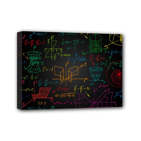 Mathematical Colorful Formulas Drawn By Hand Black Chalkboard Mini Canvas 7  X 5  (stretched) by Vaneshart