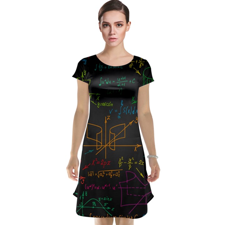 Mathematical Colorful Formulas Drawn By Hand Black Chalkboard Cap Sleeve Nightdress