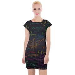 Mathematical Colorful Formulas Drawn By Hand Black Chalkboard Cap Sleeve Bodycon Dress by Vaneshart