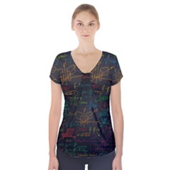 Mathematical Colorful Formulas Drawn By Hand Black Chalkboard Short Sleeve Front Detail Top by Vaneshart