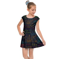 Mathematical Colorful Formulas Drawn By Hand Black Chalkboard Kids  Cap Sleeve Dress by Vaneshart