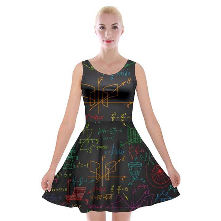 Mathematical Colorful Formulas Drawn By Hand Black Chalkboard Velvet Skater Dress