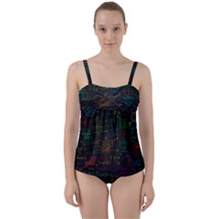 Mathematical Colorful Formulas Drawn By Hand Black Chalkboard Twist Front Tankini Set by Vaneshart