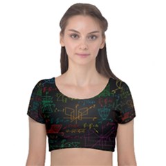 Mathematical Colorful Formulas Drawn By Hand Black Chalkboard Velvet Short Sleeve Crop Top  by Vaneshart