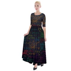 Mathematical Colorful Formulas Drawn By Hand Black Chalkboard Half Sleeves Maxi Dress by Vaneshart