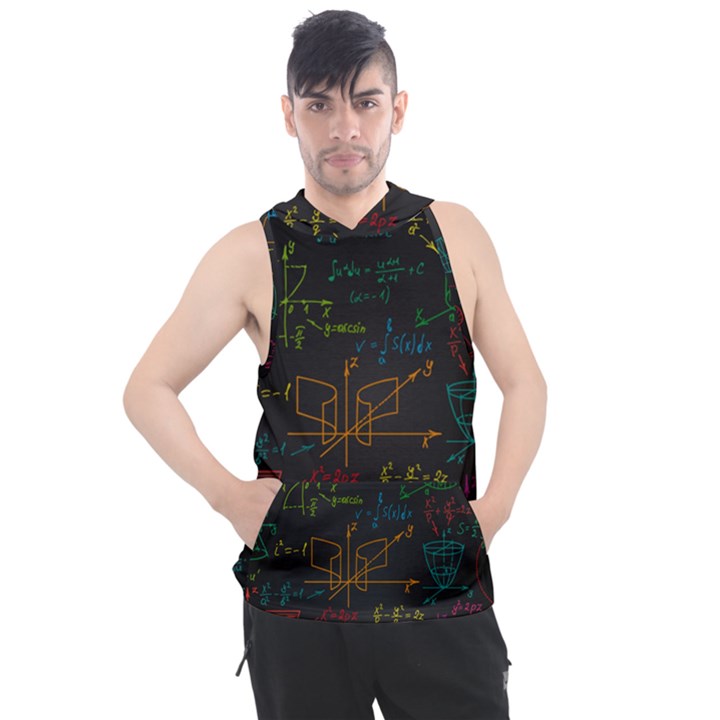 Mathematical Colorful Formulas Drawn By Hand Black Chalkboard Men s Sleeveless Hoodie