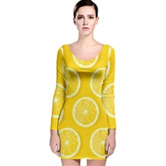 Lemon Fruits Slice Seamless Pattern Long Sleeve Velvet Bodycon Dress