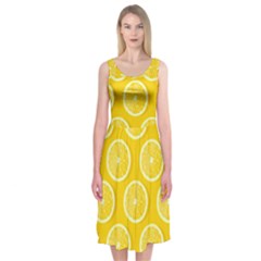 Lemon Fruits Slice Seamless Pattern Midi Sleeveless Dress by Vaneshart