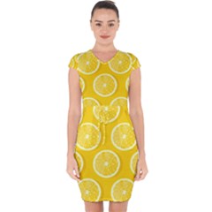 Lemon Fruits Slice Seamless Pattern Capsleeve Drawstring Dress  by Vaneshart