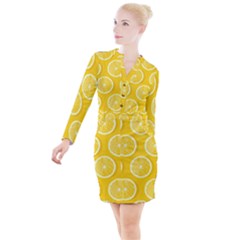 Lemon Fruits Slice Seamless Pattern Button Long Sleeve Dress by Vaneshart