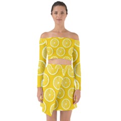 Lemon Fruits Slice Seamless Pattern Off Shoulder Top With Skirt Set by Vaneshart