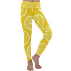 Lemon Fruits Slice Seamless Pattern Kids  Lightweight Velour Classic Yoga Leggings by Vaneshart