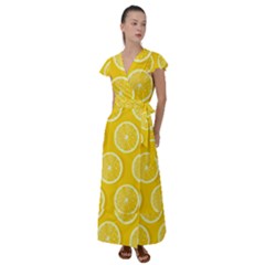 Lemon Fruits Slice Seamless Pattern Flutter Sleeve Maxi Dress by Vaneshart