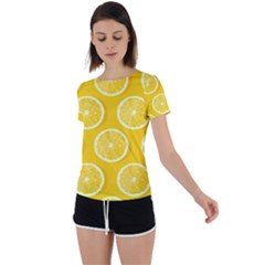 Lemon Fruits Slice Seamless Pattern Back Circle Cutout Sports Tee by Vaneshart