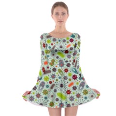 Seamless Pattern With Viruses Long Sleeve Skater Dress