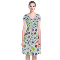 Seamless Pattern With Viruses Short Sleeve Front Wrap Dress