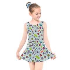 Seamless Pattern With Viruses Kids  Skater Dress Swimsuit