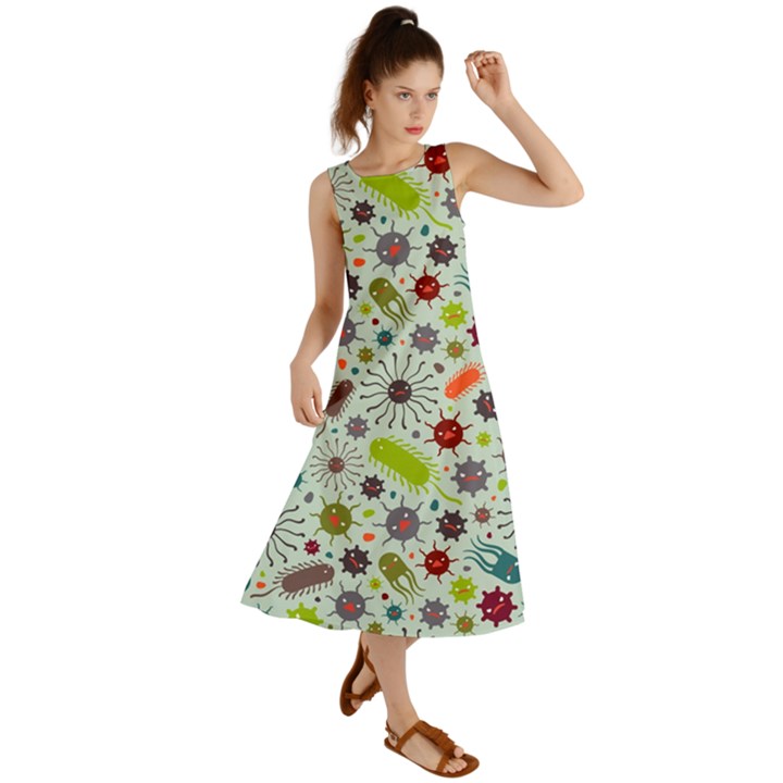 Seamless Pattern With Viruses Summer Maxi Dress