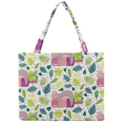 Cute Sloth Sleeping Ice Cream Surrounded By Green Tropical Leaves Mini Tote Bag by Vaneshart