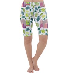 Cute Sloth Sleeping Ice Cream Surrounded By Green Tropical Leaves Cropped Leggings  by Vaneshart