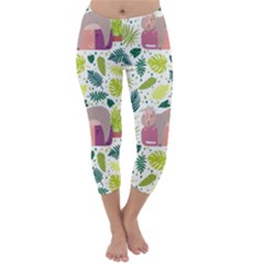 Cute Sloth Sleeping Ice Cream Surrounded By Green Tropical Leaves Capri Winter Leggings  by Vaneshart