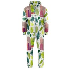 Cute Sloth Sleeping Ice Cream Surrounded By Green Tropical Leaves Hooded Jumpsuit (men)  by Vaneshart