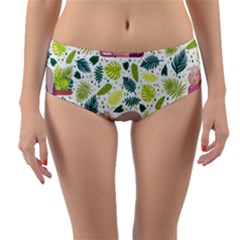 Cute Sloth Sleeping Ice Cream Surrounded By Green Tropical Leaves Reversible Mid-waist Bikini Bottoms by Vaneshart