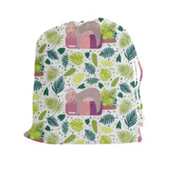 Cute Sloth Sleeping Ice Cream Surrounded By Green Tropical Leaves Drawstring Pouch (2xl) by Vaneshart