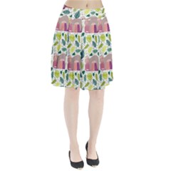 Cute Sloth Sleeping Ice Cream Surrounded By Green Tropical Leaves Pleated Skirt by Vaneshart