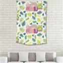 Cute Sloth Sleeping Ice Cream Surrounded By Green Tropical Leaves Small Tapestry View2