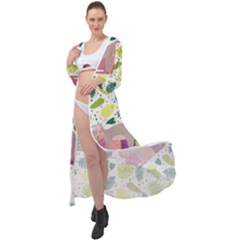 Cute Sloth Sleeping Ice Cream Surrounded By Green Tropical Leaves Maxi Chiffon Beach Wrap by Vaneshart