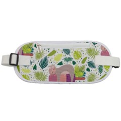 Cute Sloth Sleeping Ice Cream Surrounded By Green Tropical Leaves Rounded Waist Pouch by Vaneshart