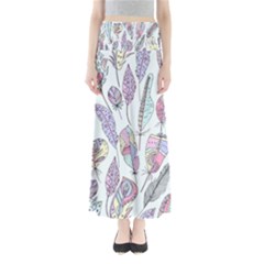 Vector Illustration Seamless Multicolored Pattern Feathers Birds Full Length Maxi Skirt by Vaneshart